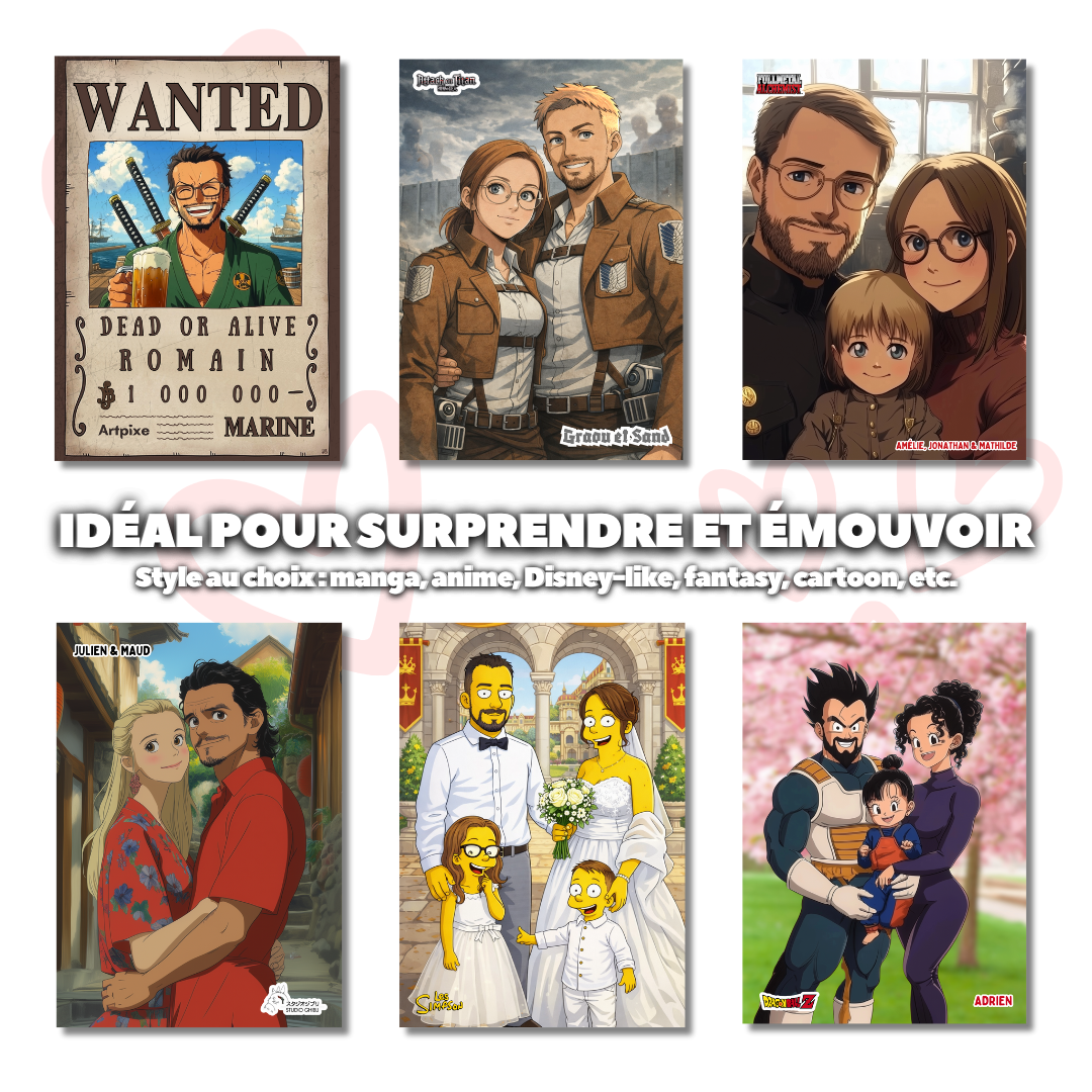 Regalo de San Valentín Retrato personalizado Manga